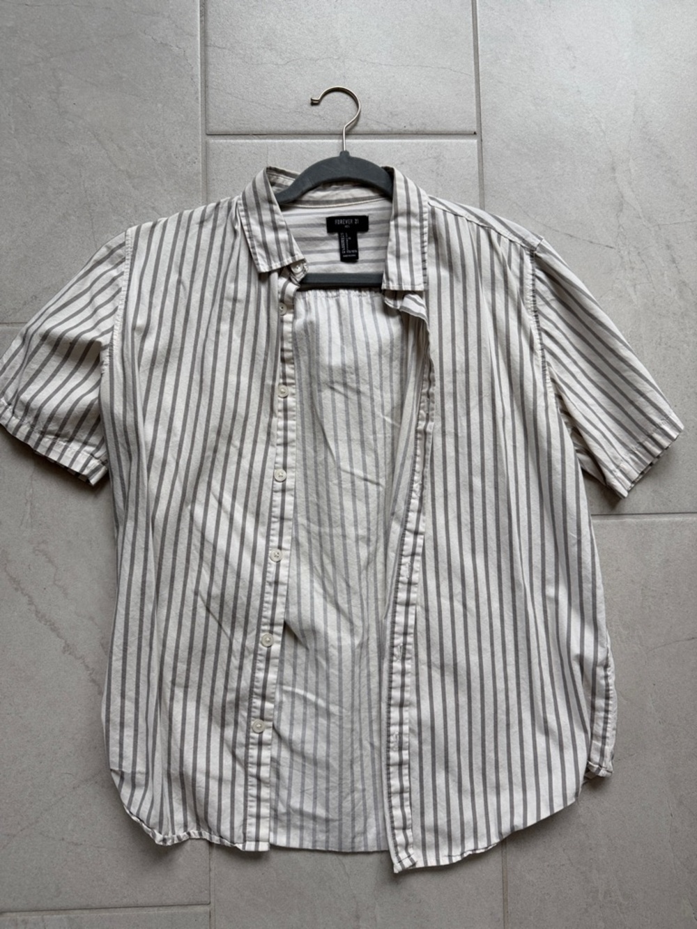 Forever 21 Short-Sleeve Vertical Stripe Button-Down Shirt - White & Gray